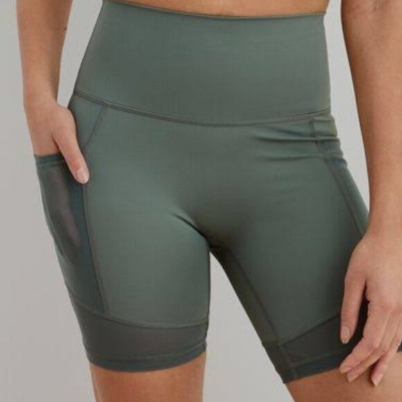 Aerie Women's Size Large Dark Sage Green Chill Play Move Mesh Biker Shorts - Picture 1 of 14